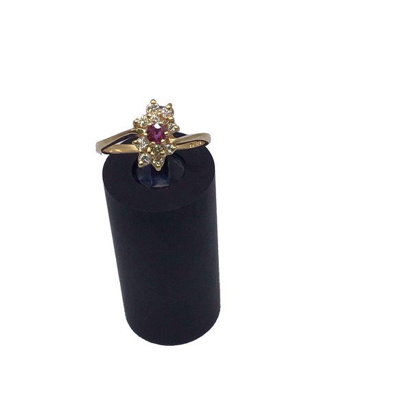 14K Yellow Gold Red Stone Diamond Cluster Ring Size 6.5 Fine Jewelry 2.5g - Picture 12 of 14